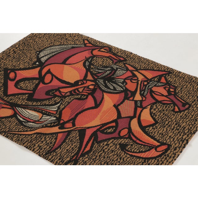 Traditional Signed Vintage French Tapestry "Wild Galop" by Roch Popelier - Rug & Kilim For Sale - Image 3 of 10