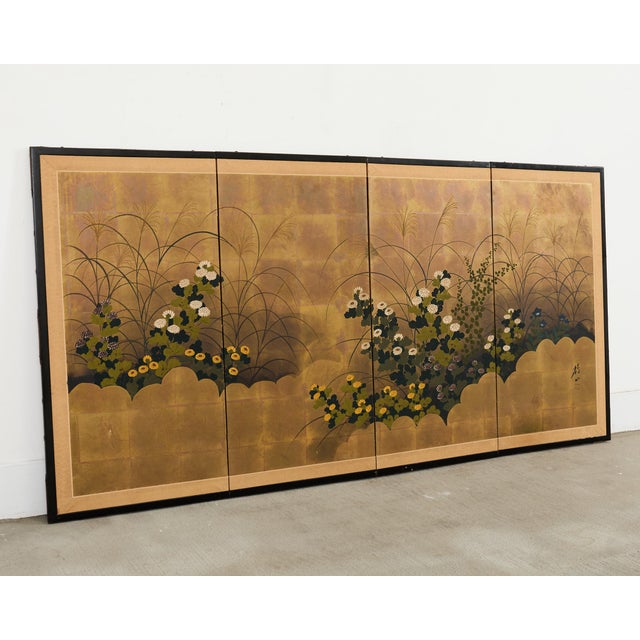 Japanese Japanese Showa Four Panel Screen Autumn Foliage For Sale - Image 3 of 18