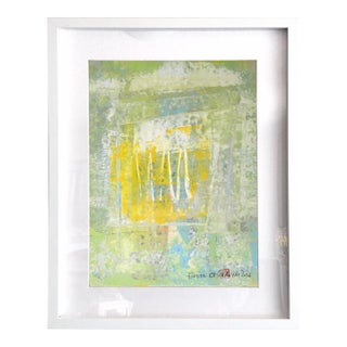 Fiesta . XV White Framed Surreal Light Green Painting For Sale