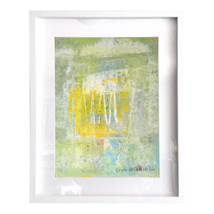 Fiesta . XV White Framed Surreal Light Green Painting