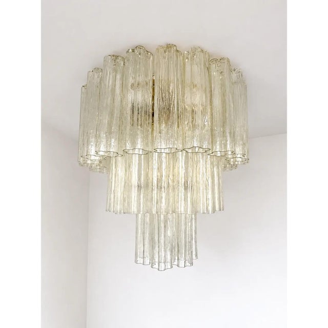 Contemporary champagne “tronchi” murano glass chandelier. scenographic and luxury flush mount , all made in italy, made in...