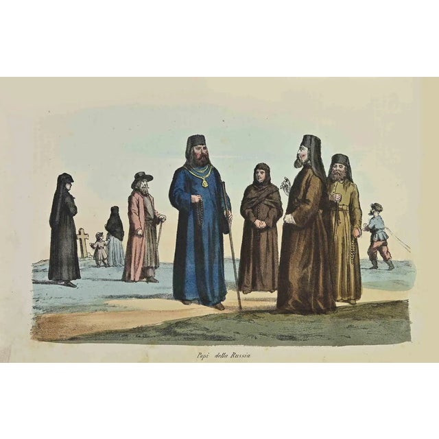 Popes of Russia is a lithograph made by Auguste Wahlen in 1844. Hand colored. Good condition. At the center of the artwork...