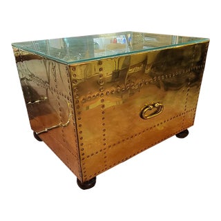Mid Century Modern Rectangular Brass Coffee Table With Drawers For Sale