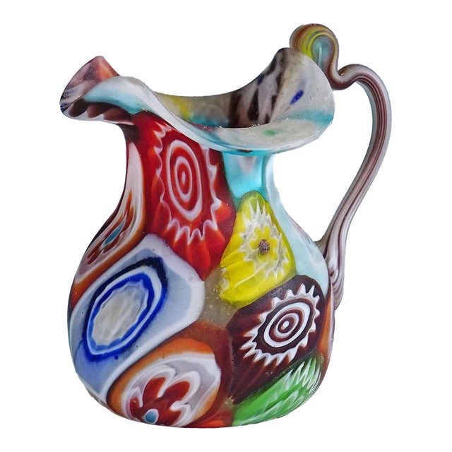 Antique Millefiori Jug With Handle, Fratelli Toso Murano Ca. 1920s For Sale