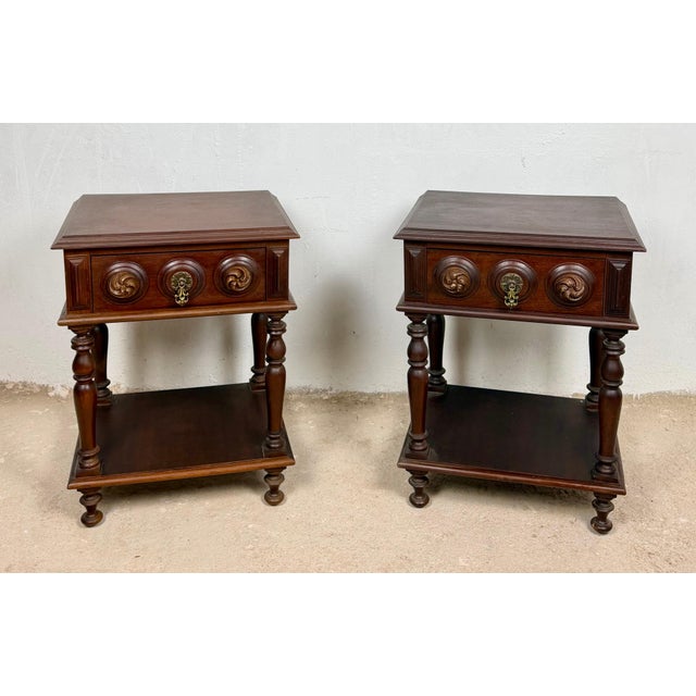 Pair of Spanish Carved Wood Nightstands, 20th Century For Sale - Image 4 of 11