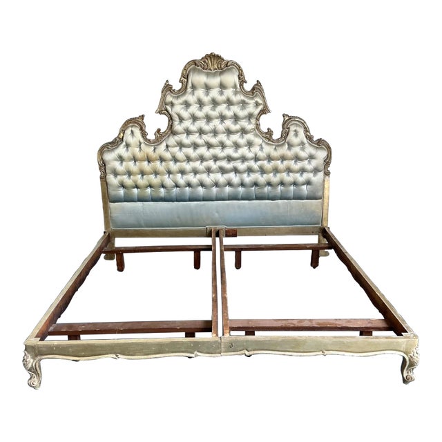Vintage Rococo King Size Tufted Headboard For Sale