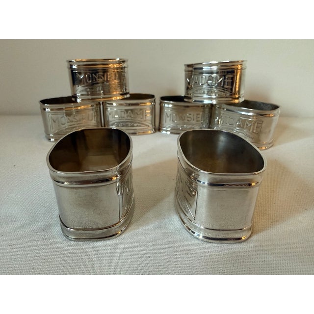 Vintage Silver Plated French Napkin Rings Monsieur & Madame, Set 2 For Sale - Image 9 of 12