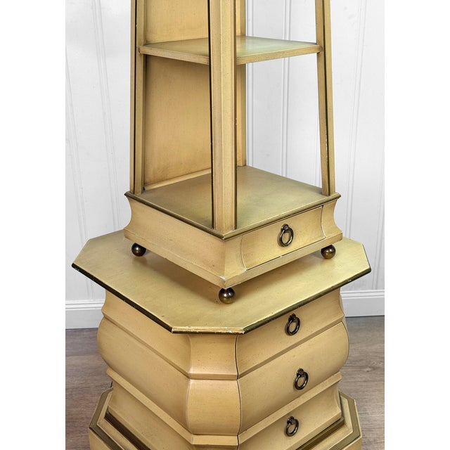 Vintage Hollywood Regency Obelisk Pyramid Etagere Cabinet Stand For Sale - Image 9 of 15