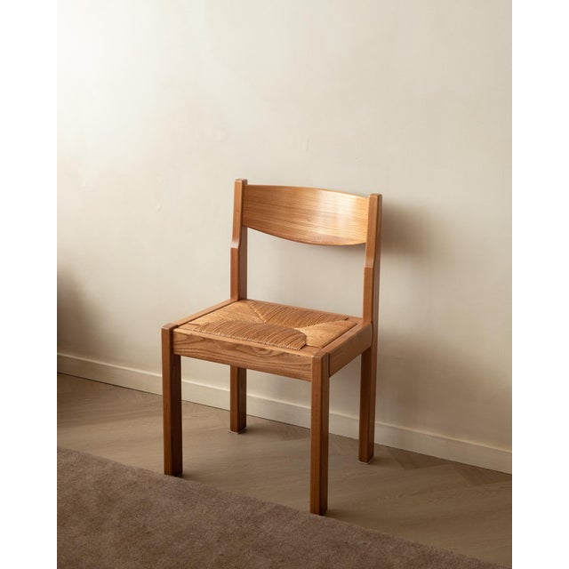Beige Mid-Century Elm and Rush Dining Chairs by Maison Regain, 1970s, Set of 4 For Sale - Image 8 of 17