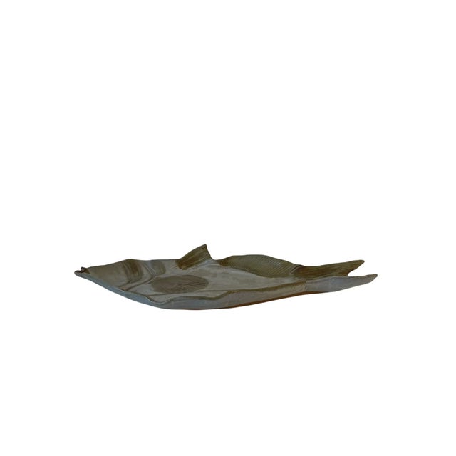 Mid 20th Century Mid-Century Ceramic Vintage Artisan Signed Pottery Decorative Fish Platter For Sale - Image 5 of 13