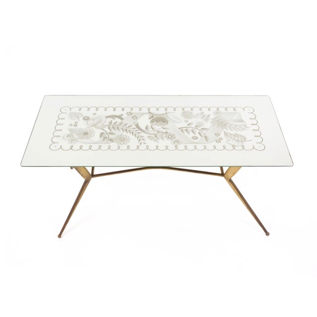 Goldenrod Vintage Brass Coffee Table with Engraved Glass Top from Fontana Arte, 1950s For Sale - Image 8 of 11