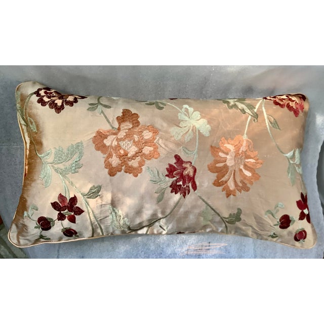 2020s Garden Floral Embroidered Decorative Silk Lumbar Pillow Cover For Sale - Image 5 of 7