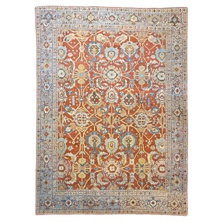 Antique Persian Sultanabad Wool 9 x 12 Rust, Navy & Ivory Handmade Area Rug #1140095 For Sale
