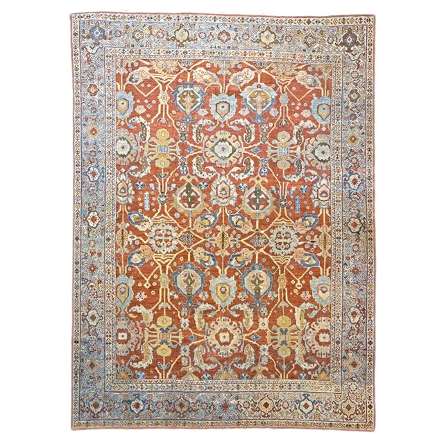 Antique Persian Sultanabad Wool 9 x 12 Rust, Navy & Ivory Handmade Area Rug #1140095 For Sale