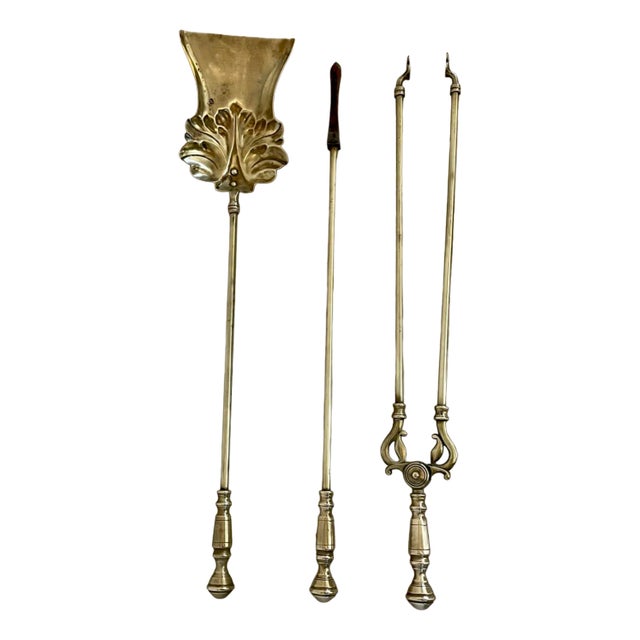 Antique Victorian Quality Brass Fire Irons, 1860s, Set of 3 For Sale