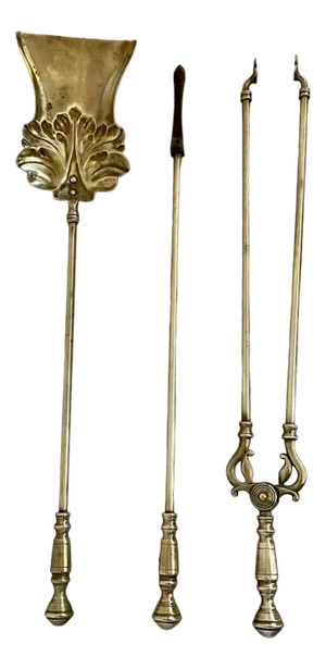 Antique Victorian Quality Brass Fire Irons, 1860s, Set of 3