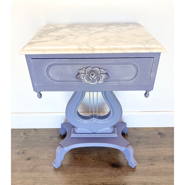 Vintage Mahogany Marble Top Harp End Table Chairish