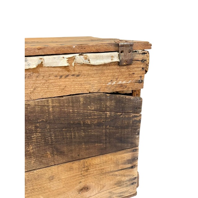 Antique Handmade Folk Art Wood Box Crate Table With Wheels For Sale - Image 11 of 17