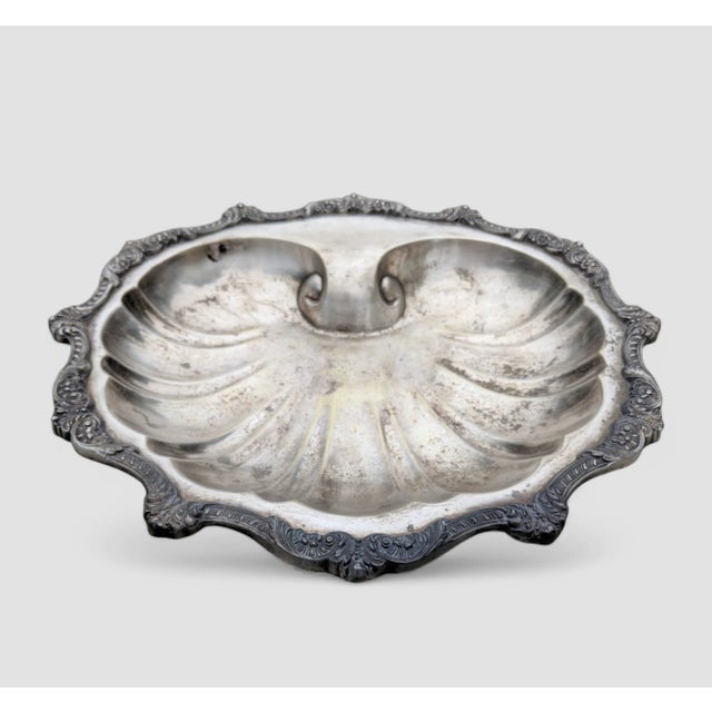 Poole Silver Co. Vintage English Regency Sheffield Silver Plated Fish Clam Shell Serving Platter For Sale - Image 4 of 10