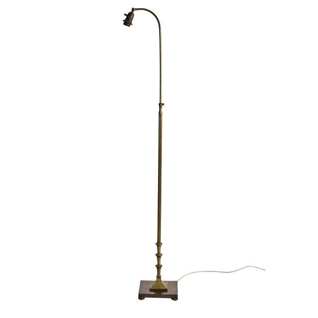 1930s Swedish Modern Height-Adjustable Brass Floor Lamp with Wooden Base, Sweden, 1930s-1940s For Sale - Image 5 of 7