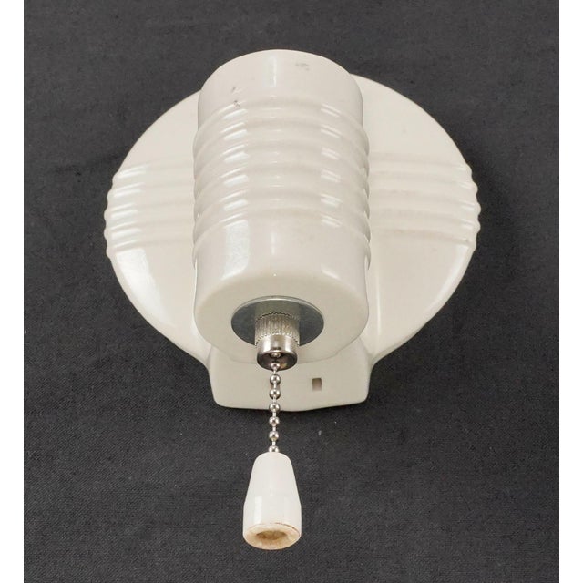 Ceramic Mid 20th Century Restored Art Deco White Ceramic Wall Sconces - a Pair For Sale - Image 7 of 9