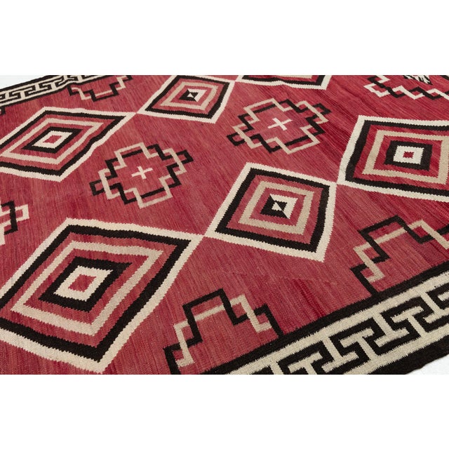 Contemporary Southwest Navajo Style Crimson Wool Rug With Geometric Diamond For Sale In New York - Image 6 of 11