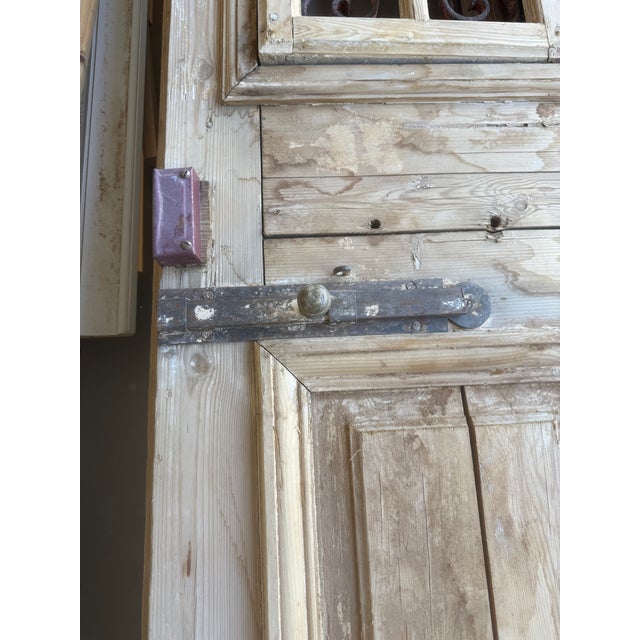 Wood Antique Architectural Salvage Doors French Mediterranean Style With Iron Grilles For Sale - Image 7 of 10