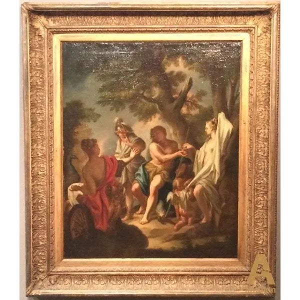 The mythological scene "The Judgment of Paris". Author: Unknown artist. Duplicated.The size of the canvas is 65x77 cm. T...