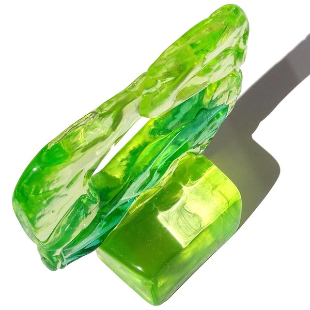 Neon Green Vintage Murano Salviati Luciano Gaspari Uranium Uv Reactive Yellow Green Italian Art Glass Abstract Sculpture For Sale - Image 8 of 11