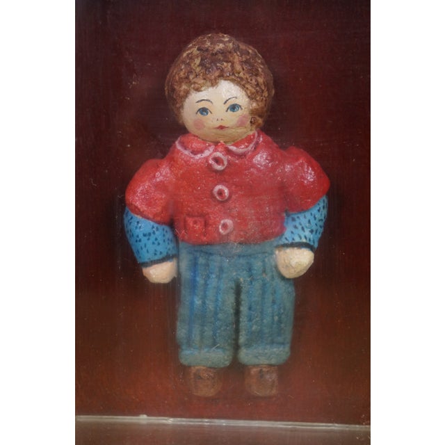 Vintage Folk Art Miniature Shadowbox Composition Boy Doll Figurine 7" For Sale - Image 6 of 9