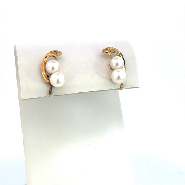 Mikimoto Estate Akoya Pearl Earrings 14k Y Gold 6.44 mm M393 These elegant Authentic Mikimoto Estate Akoya pearl earrings...