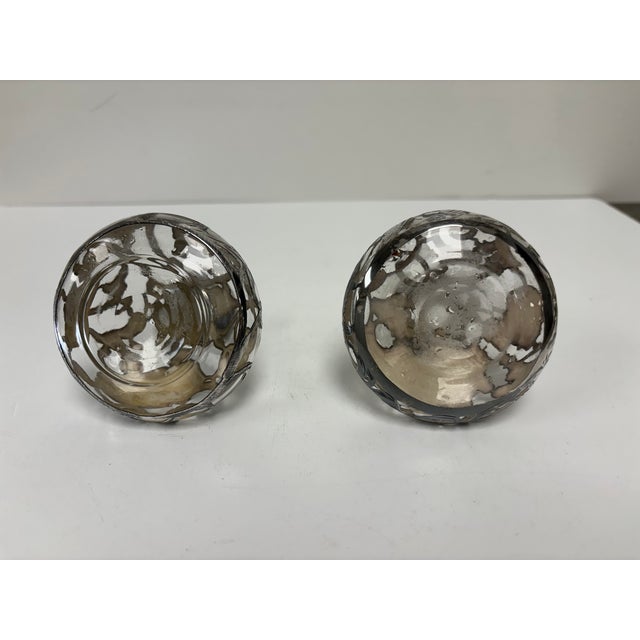 Late 20th Century Victorian Perfume Bottles With Sterling Silver Overlays - a Pair For Sale - Image 11 of 11