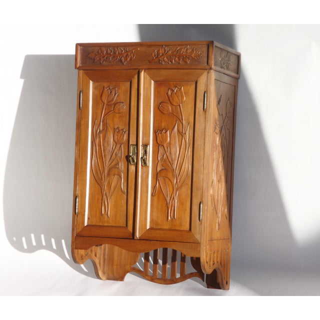 Antique Art Nouveau Carved Wooden Cabinet with Floral Details, 1920s For Sale - Image 4 of 15