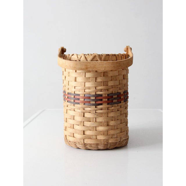 Vintage Woven Splint Basket With Swing Handle For Sale - Image 9 of 13