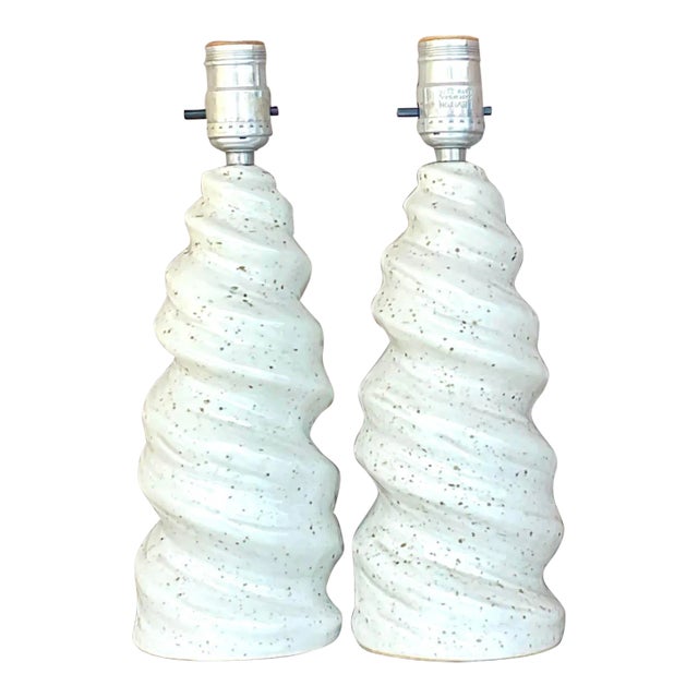 Vintage Glazed Ceramic Twist Table Lamps - a Pair For Sale