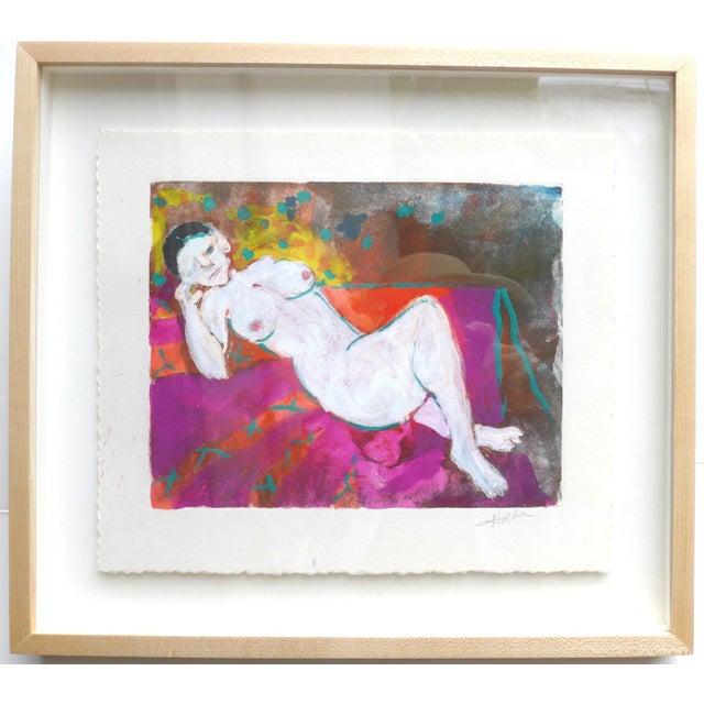 Wood "Reclining French Nude" Contemporary Figurative Nude by Listed Artist Martha Holden For Sale - Image 7 of 7