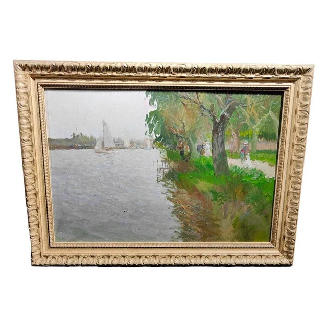 Impressionist oil 20th century elegant 1950s french impressionist oil. Unreadable signature. Good condition. Title: poetry...