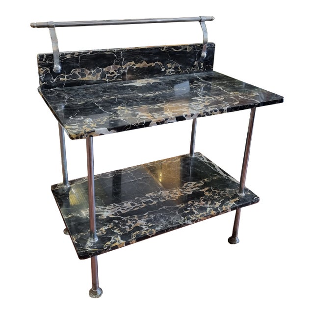 Vintage Black Marble Bar Cart For Sale