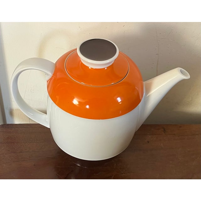 Eschenbach Bavaria Mid-Century Modern Porcelain Teapot or Coffee Pot With Brown and Orange Stripes For Sale - Image 10 of 16
