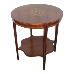 19th Century Antique English Regency Marquetry Inlaid Mahogany Round Side End Table