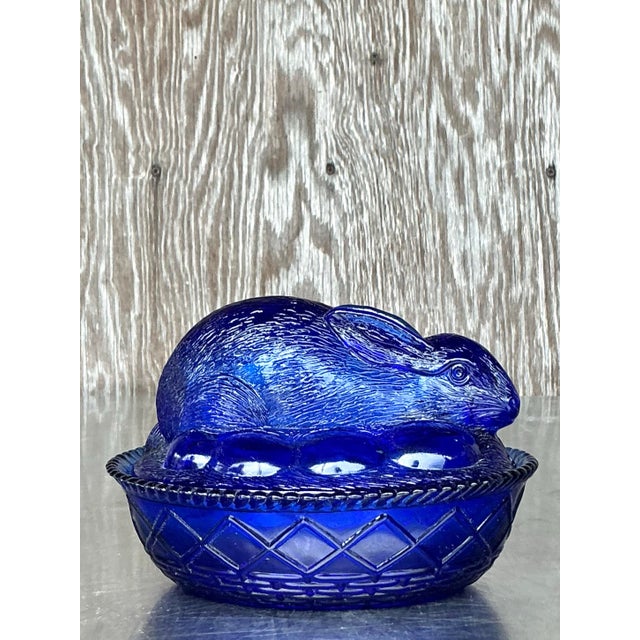 Boho Chic Vintage Boho Pressed Glass Rabbit Lidded Trinket Dish For Sale - Image 3 of 8
