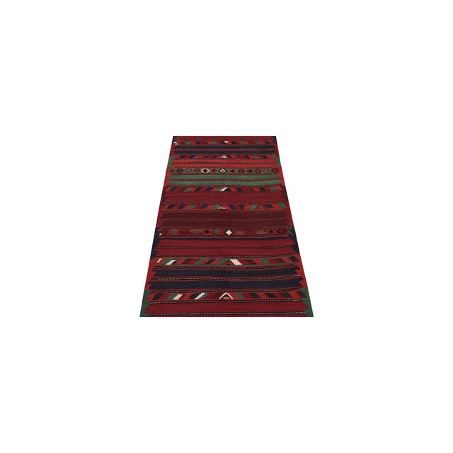 1950s Vintage Persian Bidjar Kilim in Red, Blue and Green Geometric Patterns by Rug & Kilim For Sale - Image 5 of 7