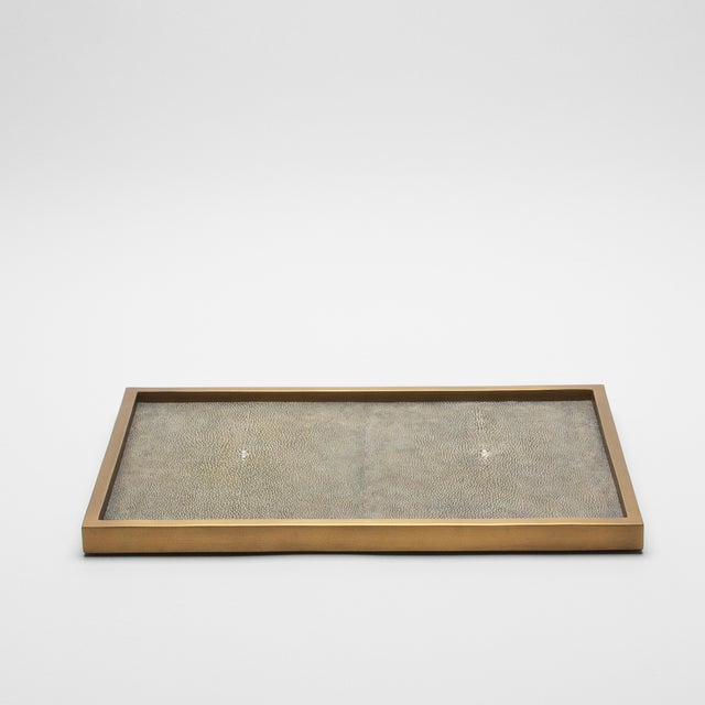 Mid-Century Modern Rectangular Tray in Grey Shagreen With Bronze Patina Brass Insert by Kifu Paris For Sale - Image 3 of 7