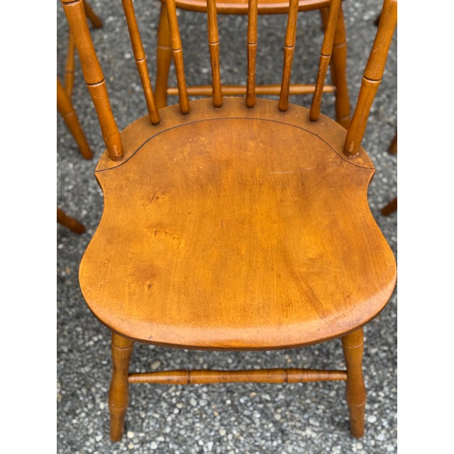 Set of 6 Windsor Style Spindle Back Dining Chairs, Warm Honey Tone For Sale - Image 12 of 12