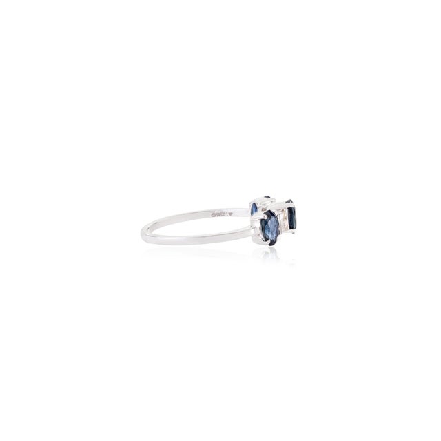 Not Yet Made - Made To Order Vintage Style Blue Sapphire and Diamond Three Stone Ring Size 9 in 14k White Gold For Sale - Image 5 of 13