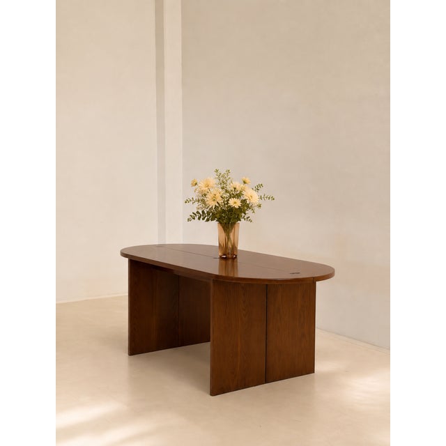 1980s Vintage Oval Console Table in Walnut, 1980s For Sale - Image 5 of 5