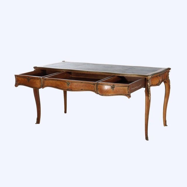 French Antique French Louis XV Bureau Plat Rosewood Inlaid Attributed to François Linke 19th C For Sale - Image 3 of 17
