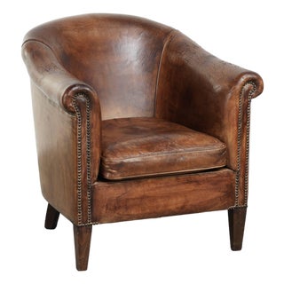 Vintage Club Chair in Sheepskin Leather For Sale