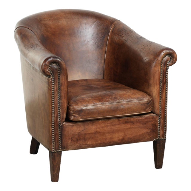 Vintage Club Chair in Sheepskin Leather For Sale
