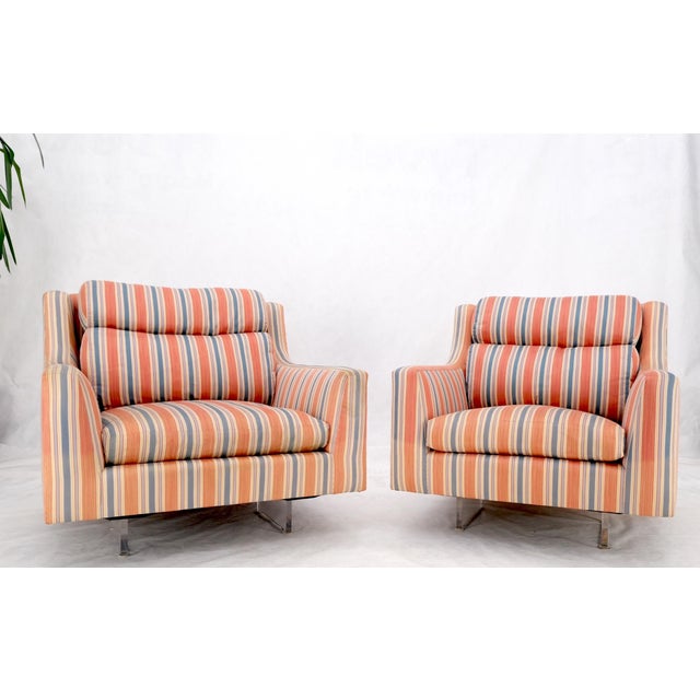 Pair Mid Century Modern Lucite Base Floating Lounge Club Armchairs.